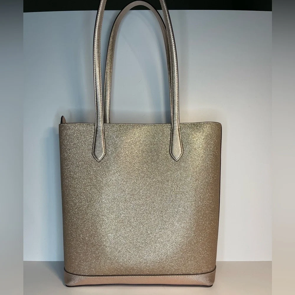 Kate Spade NY Saffiano PVC Trim Tinsel Glitter Rose Gold Tote Gently Preloved